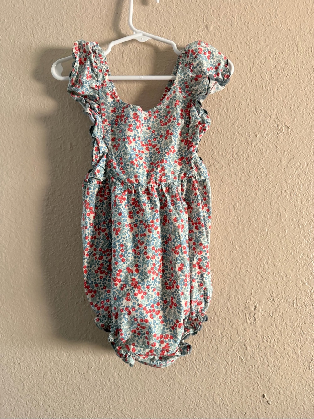 Konges Slojd Floral Bubble Romper in Red and Blue